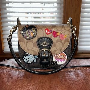 Coach Kleo Shoulder Bag 17 In Colorblock Signature Canvas With Disco Patches